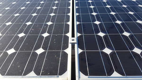 Before and after solar panel cleaning